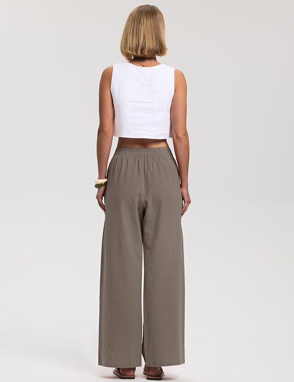 LOMON Linen Pants for Women Wide Leg Palazzo Pants Beach Vacation Outfits by LOMON - Used condition - Image 5
