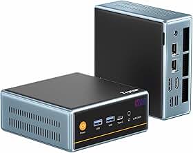 Trycoo Mini PC AMD Ryzen 7 5700U (8C/16T, até 4,3GHz) Mini Gaming Pc16GB DDR4 512GB SSD Dual LAN (2.5G+1G) WiFi 6 4K@60Hz HD DP Tipo-C Ultra-Mini Desktop para Escritório Casa