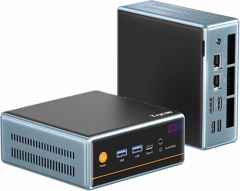 Trycoo Mini PC AMD Ryzen 7 5700U (8C/16T, até 4,3GHz) Mini Gaming Pc16GB DDR4 512GB SSD Dual LAN (2.5G+1G) WiFi 6 4K@60Hz HD DP Tipo-C Ultra-Mini Desktop para Escritório Casa