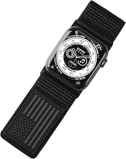 Tefeca Fortitude Series Adjustable Band for Apple Watch/ Apple Watch Ultra(Ultra Wide USA Flag Black Woven Nylon, 49mm/45mm/44mm/42mm)