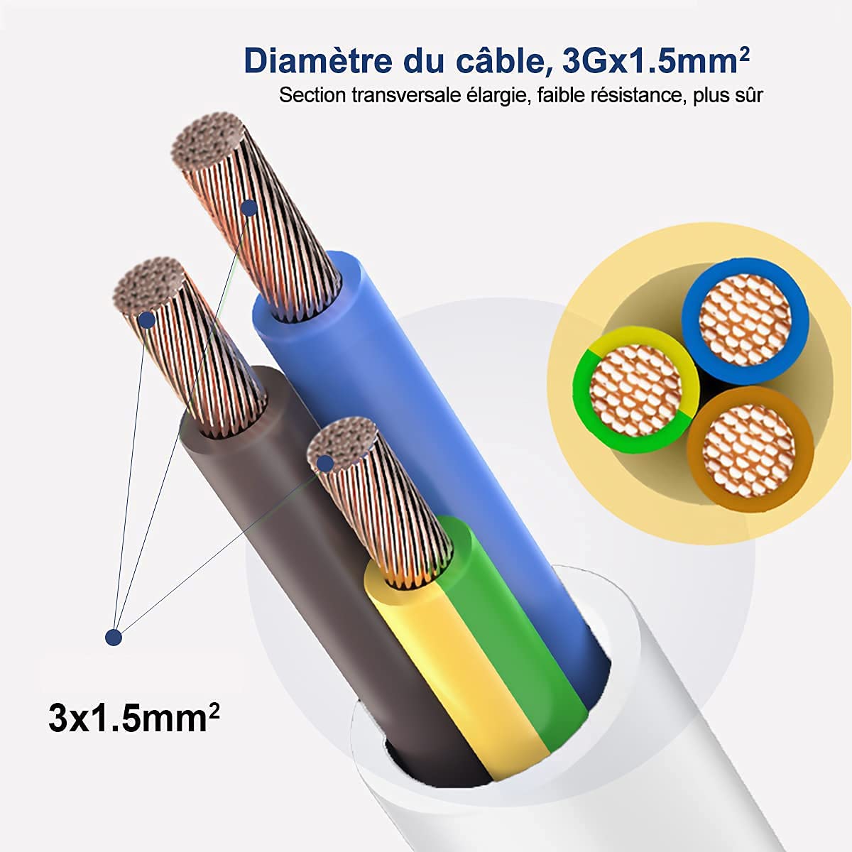 EXTRASTAR Rallonge Prolongateur électrique 10 m 16A - Section 3G1,5 mm² - Blanc