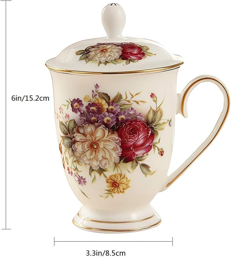 Ceramic Mug,Fine Bone China Tea Cup, Tea Mugs for Women, Tea Cup with Lid, Suitable for Making Tea, Cold Drinks, Hot Drinks, Coffee, Etc, 10 oz - Image 2