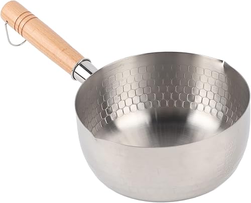 Miniatura 1 de Alvinlite Sartén de acero inoxidable, cacerola japonesa con mango de madera, olla para hervir leche, sartén japonesa para sopa de estufa