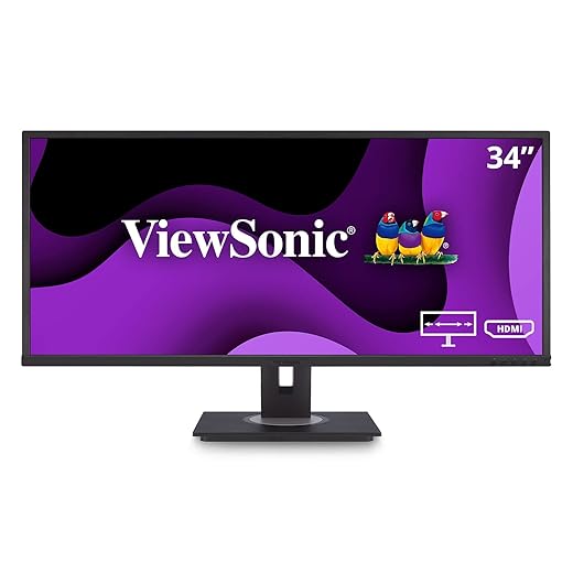 ViewSonic VG3448 34 Inch Ultra-Wide 21:9 WQHD Ergonomic Monitor with HDMI DisplayPort USB and 40 Degree Tilt for Home and Office, Black (Renewed)
