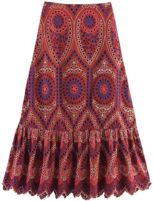 Women's Boho Embroidery 2 Piece Set, Sleeveless Top and Ruffle Hem Midi Skirt Matching Set