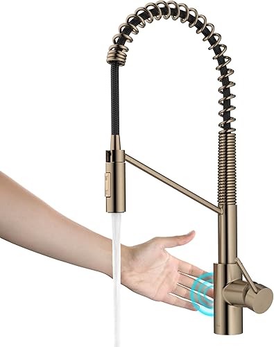 KRAUS Oletto - Grifo de cocina comercial monomando extraíble, con sensor sin contacto y con montaje superior QuickDock, en bronce champán antiguo