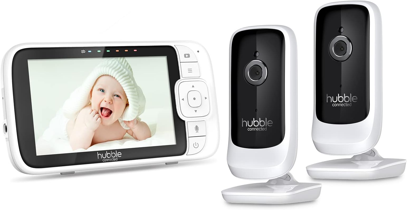 Hubble View Premium Twin 5" Baby Monitor 2 Cameras, Digital Pan Tilt Zoom, 2-Way Talk, Room Temp Monitor, Twin Baby Monitor with Cameras and Night Vision, Split Screen, 1000ft Range, No Wifi Baby Cams