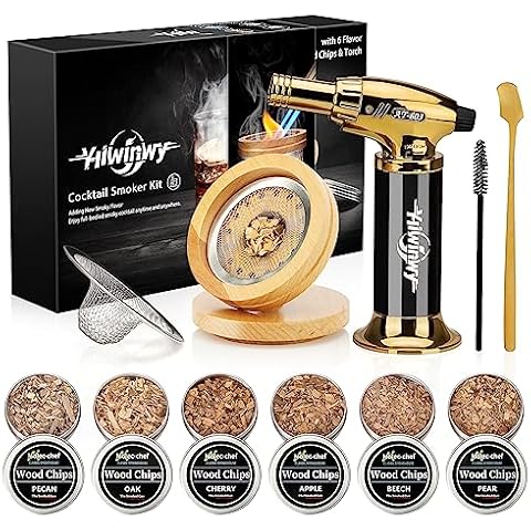 Yiiwinwy Cocktail Smoker Kit with Torch,Whiskey Smoker Kit,Bourbon/Drink/Old Fashioned Smoker Kit with 6 Flavor of Wood Chips,Christmas Gifts for Men,Husband,Dad (No Butane) Cover