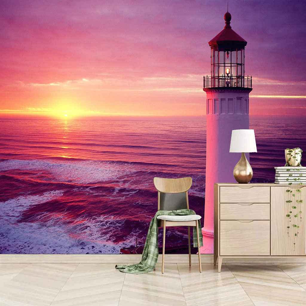 Papier peint ciel violet paysage marin pour apaiser une chambre