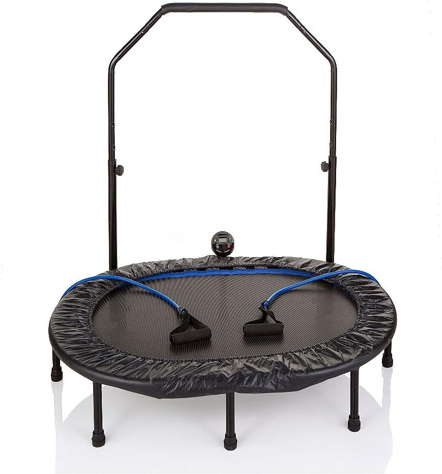 Folding Oval Fitness Rebounder Trampoline with Resistance Bands and Calorie Counter, Black