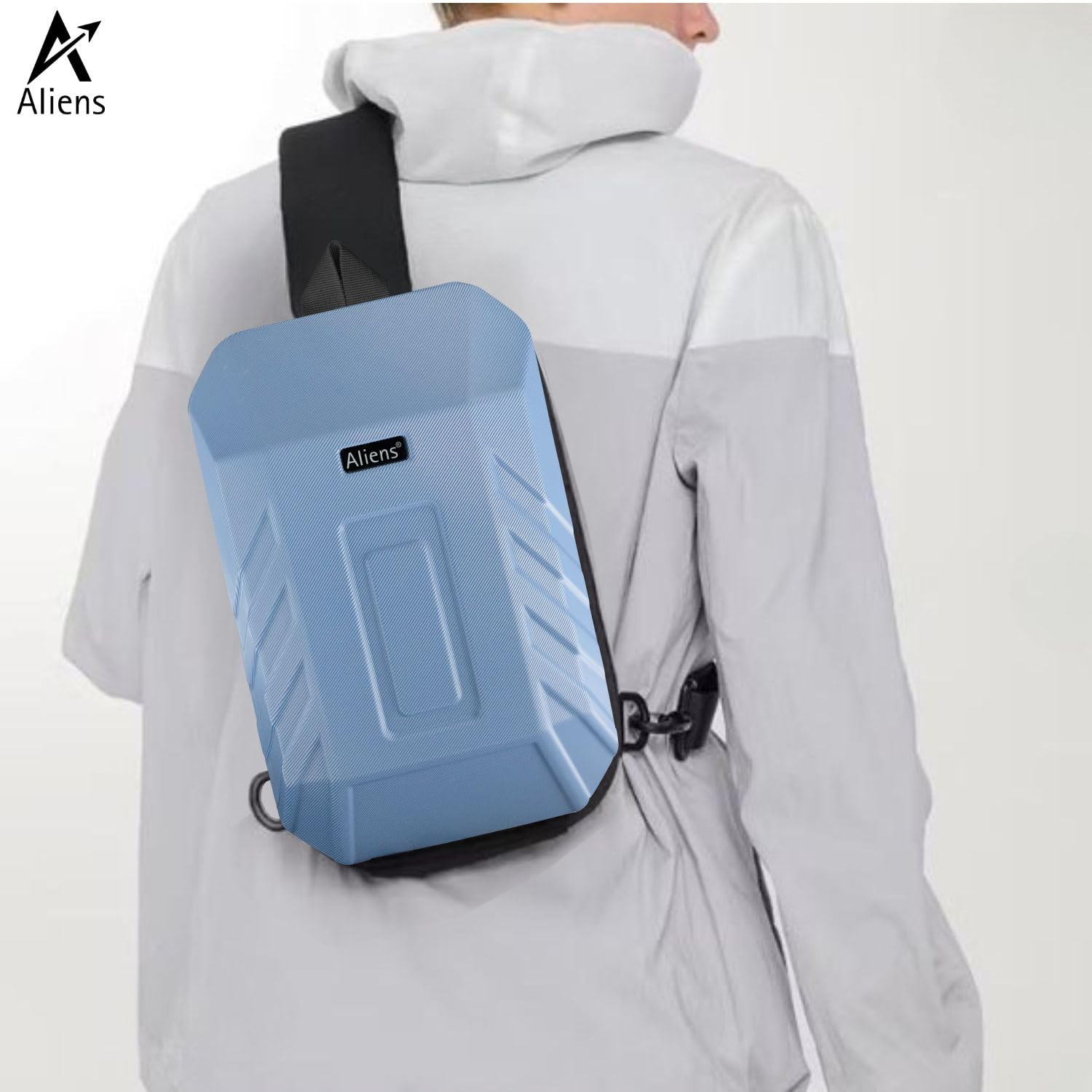 Aliens ABS Hard Shell Sling Bag | 180° Open Crossbody & One Side Shoulder Bag for Mens & Women, Office, Travel & Everyday Mini Backpack for iPad, Tablet, Smartphone,Charger,Headphone,HDD,Camera–Blue 4