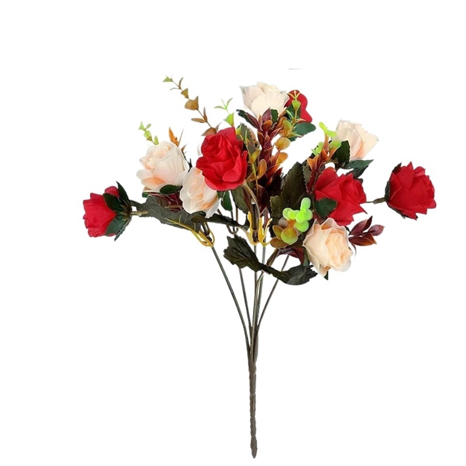 LuoAXINN Artificial Flower Branches 12 Heads Rose Artificial Flowers Fake Two Color With Stems Faux Roses Flower Bouquets(Color1)