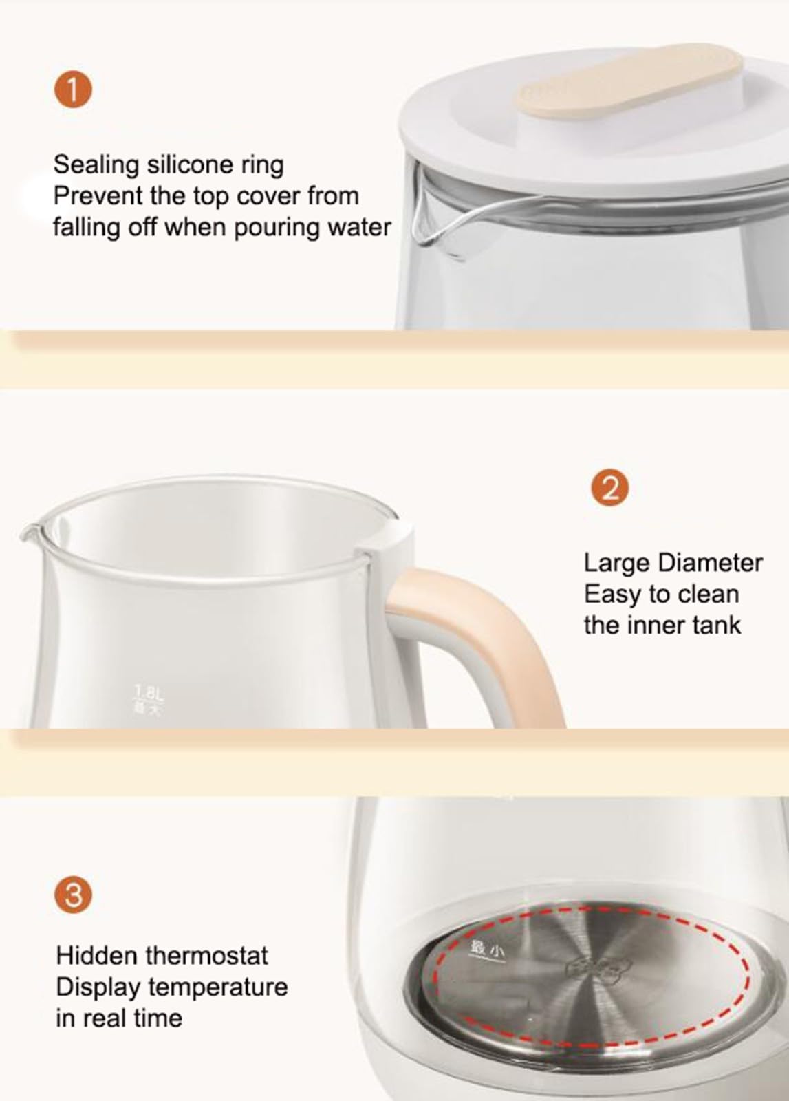 Health Jar, Multifunctional Kettle, 1.8L Household Glass Health Jar, Teapot, Electric Hot Water Kettle, Functional Health Care Pot White — view 6