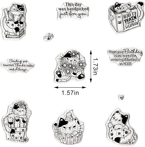 Miniatura 2 de Sellos transparentes con diseño de flores y gatos para hacer tarjetas, sellos de goma transparente de abejas de flores, sellos de palabras de