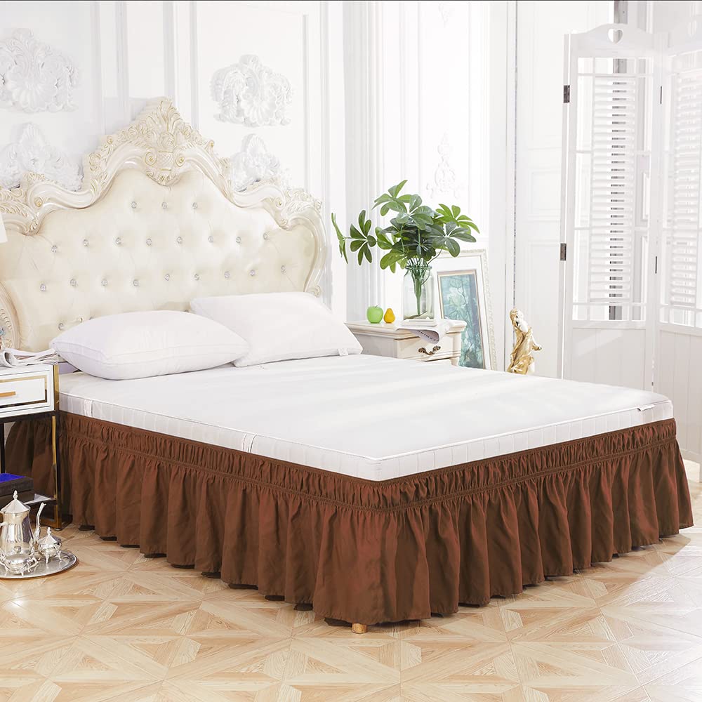 Yinghesheng Polyester Wrap Around Frilled Valance Bed Skirt,Single Double King Super King Elastic Dust Ruffles Bedskirts,Easy Care, Machine Washable,brown,Queen — image 1