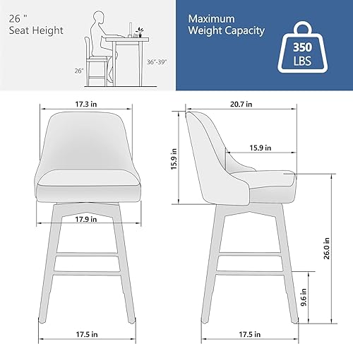 Miniatura 2 de Juego de 2 taburetes de bar giratorios tapizados de 30 pulgadas de altura con base de metal resistente y asiento cómodo, taburetes de bar de altura