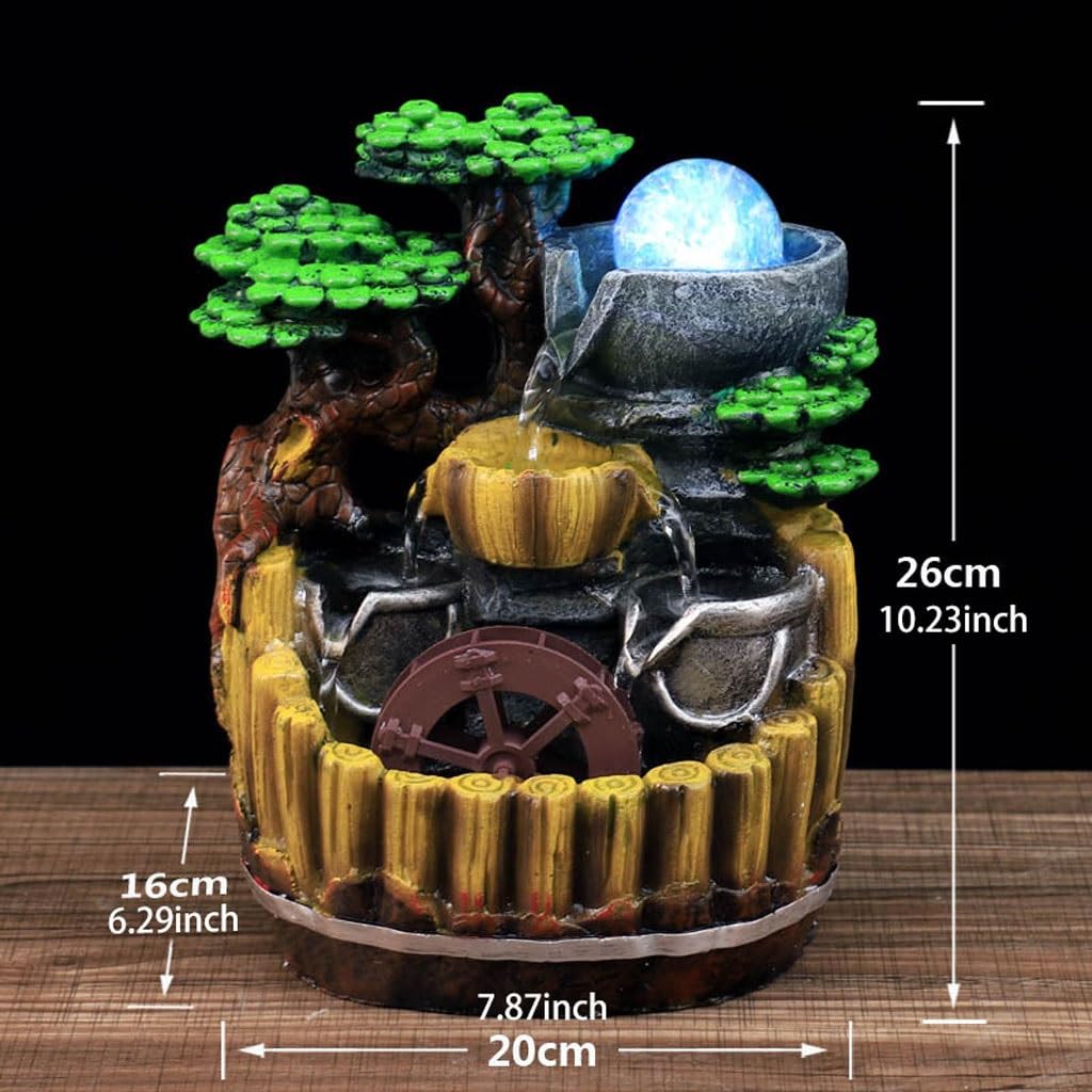 Fuente Decorativa de jardín, Fuente de Agua con Cascada, de Resina, con Bola de Cristal, Zen, decoración para salón, Dormitorio, Oficina, 20 x 16 x 26 cm