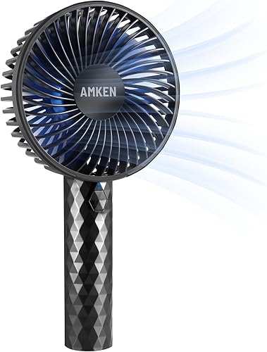 AMKEN Ventilador de mano pequeño, mini ventilador portátil con batería recargable, ventilador personal con 3 velocidades para acampar al aire libre,