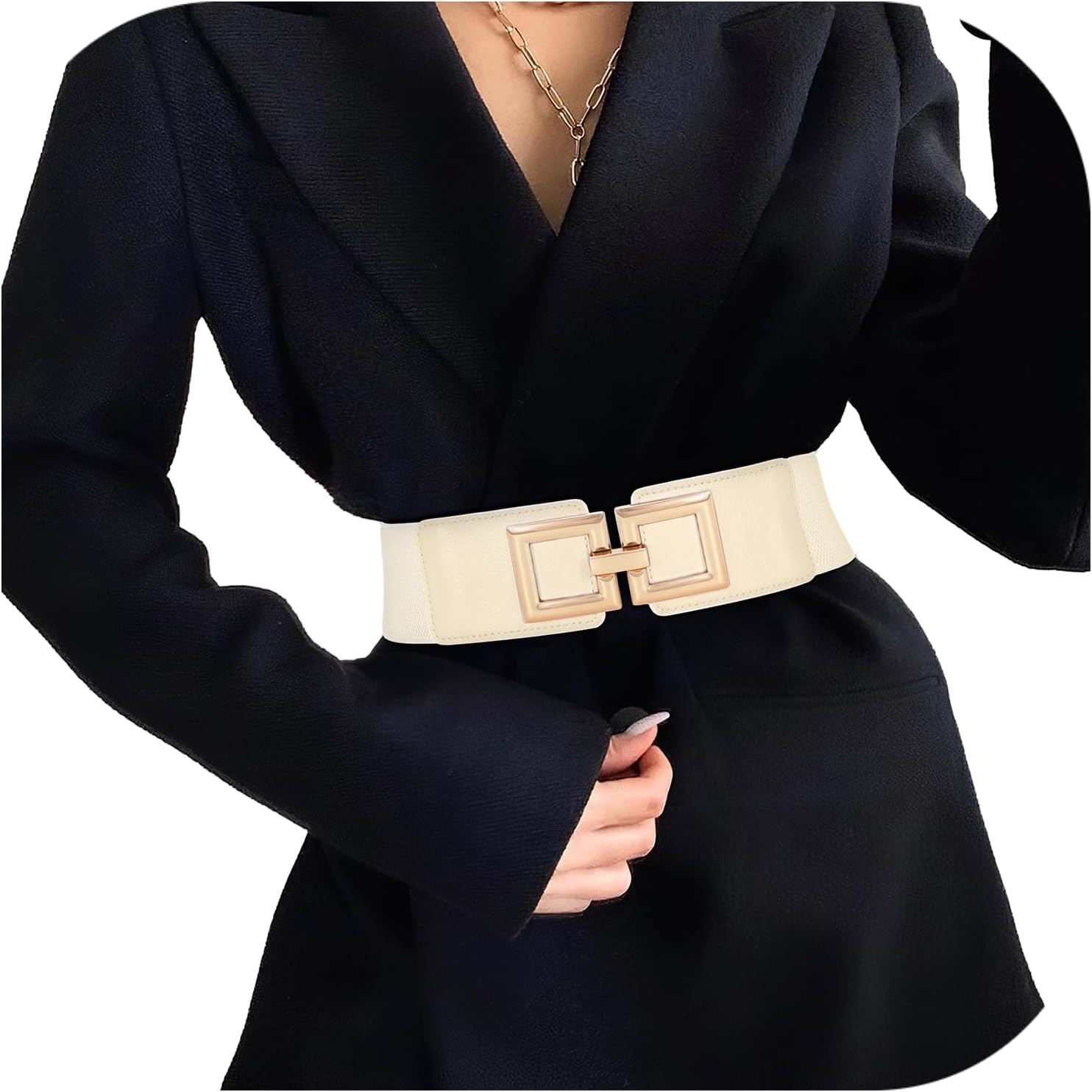 Wide Belts for Women Fashion Elastic Belt for Dresses Vintage Waist Belt Ladies Stretchy Belt Gold Buckle
