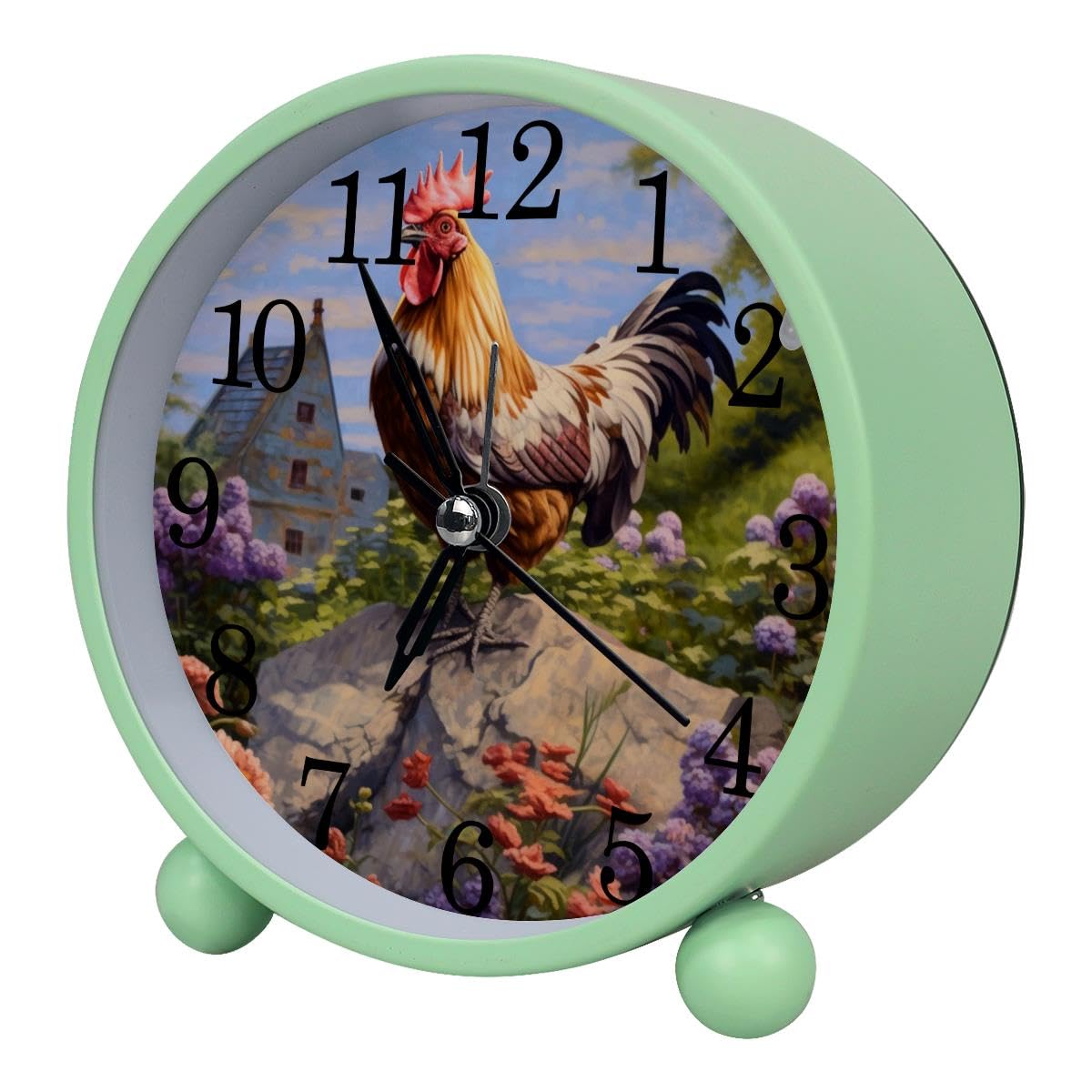Luoweisi Alarm Clock Flowers Rooster, Silent Non-Ticking with Night Light