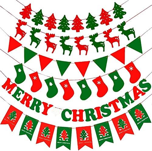 Tititina Merry Christmas Burlap Banner Flags for Christmas Party Decoration, family gathering(6Pcs)