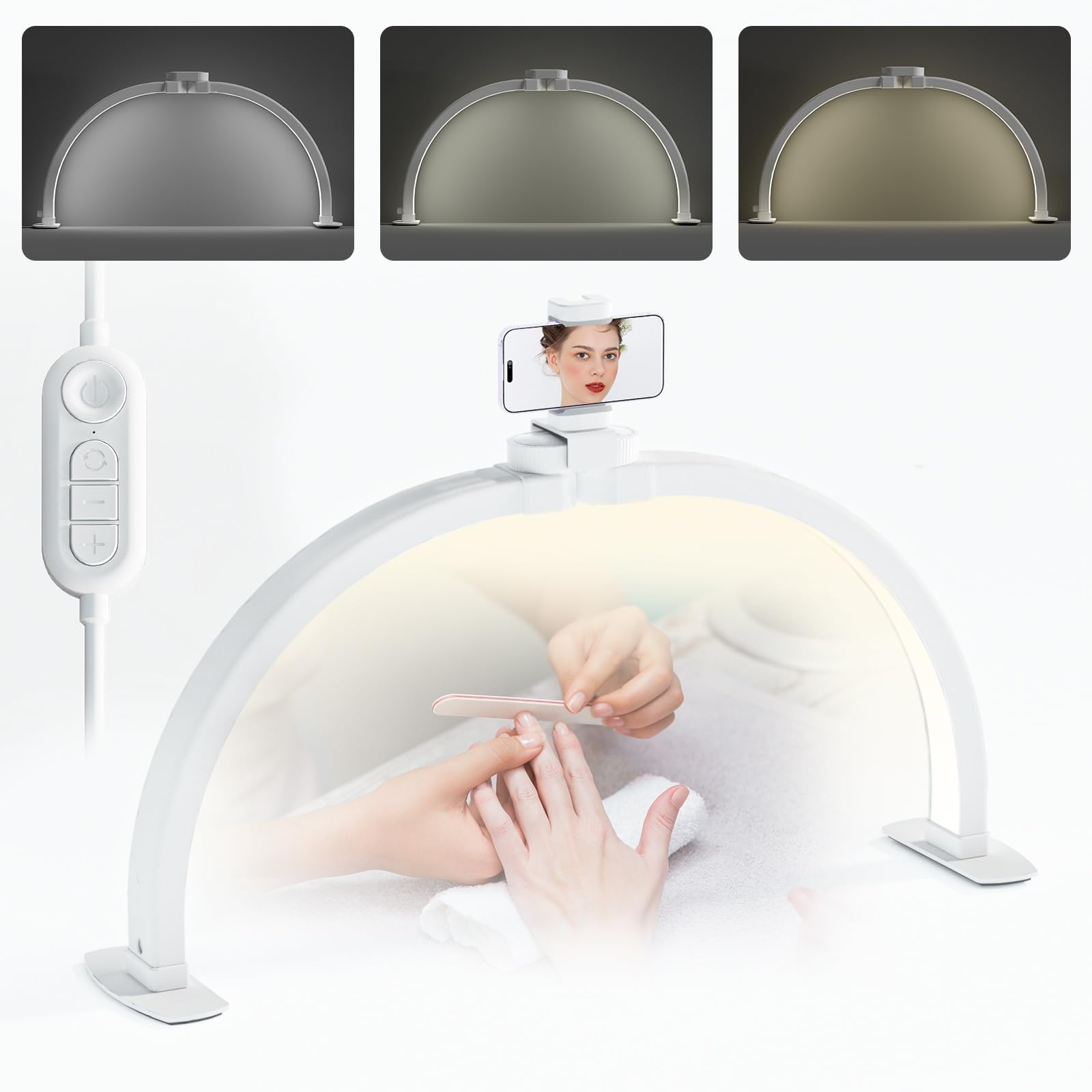 Lampada Extension Ciglia, 42W Half Moon Light per Ciglia con Porta Cellulare, Lampada da Scrivania, Lampada da Tavolo per Unghie da Tavolo per Ciglia, Viso, Tatuaggio, Estetista (Bianco, 29")