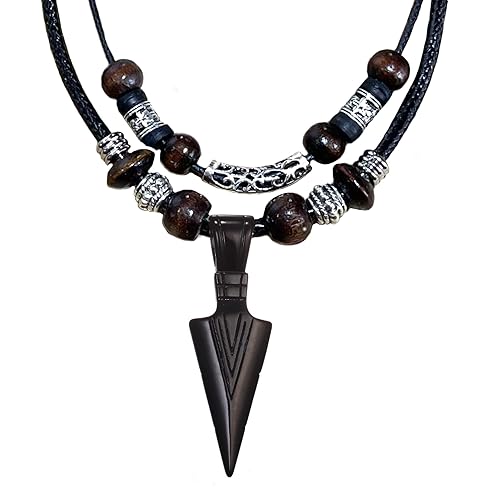 Miniatura 1 de Stainless Steel Pendant Double Layer Necklace For Mens Cool Spearpoint Arrowhead Pendant Chain Necklace (Black)