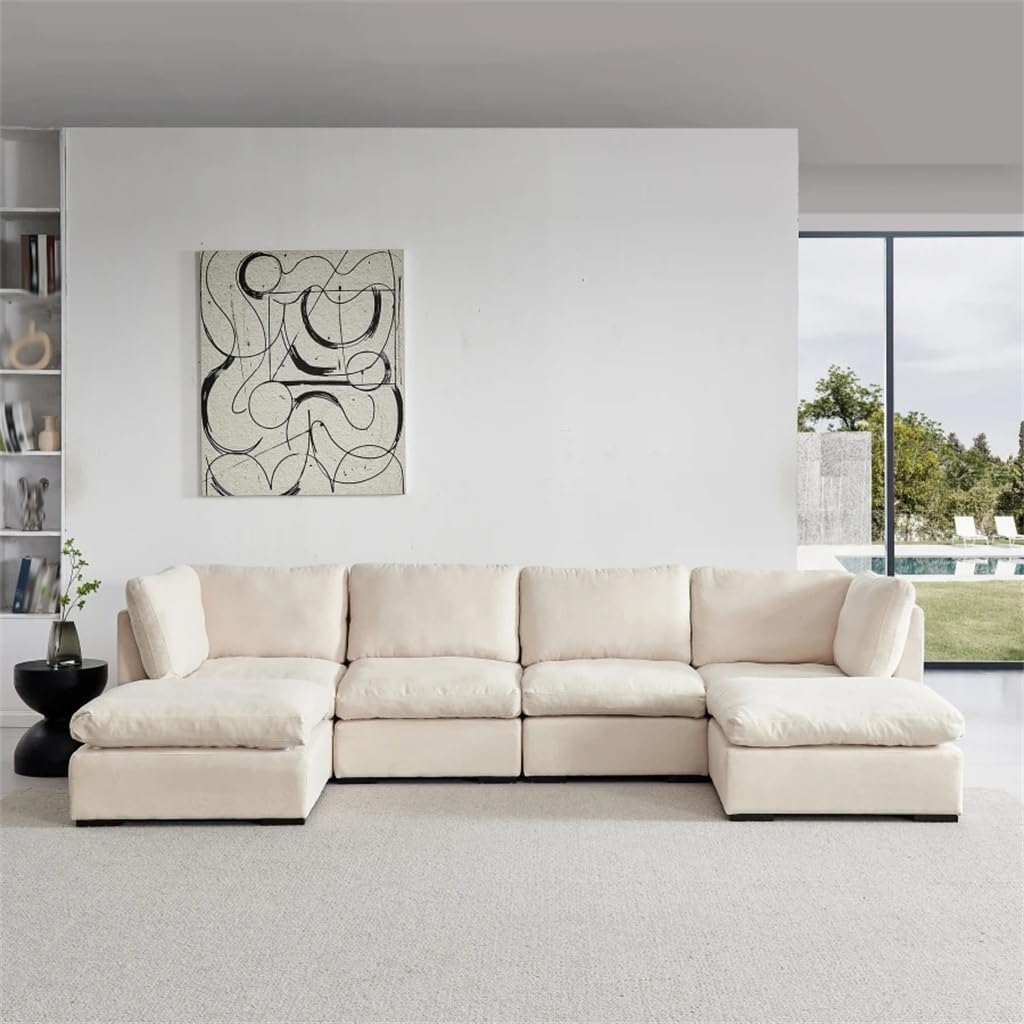 U Shape Modular Sofa, with Ottoman,Filled with Down,Skin Friendly Soft Fabric Couch for Living Room