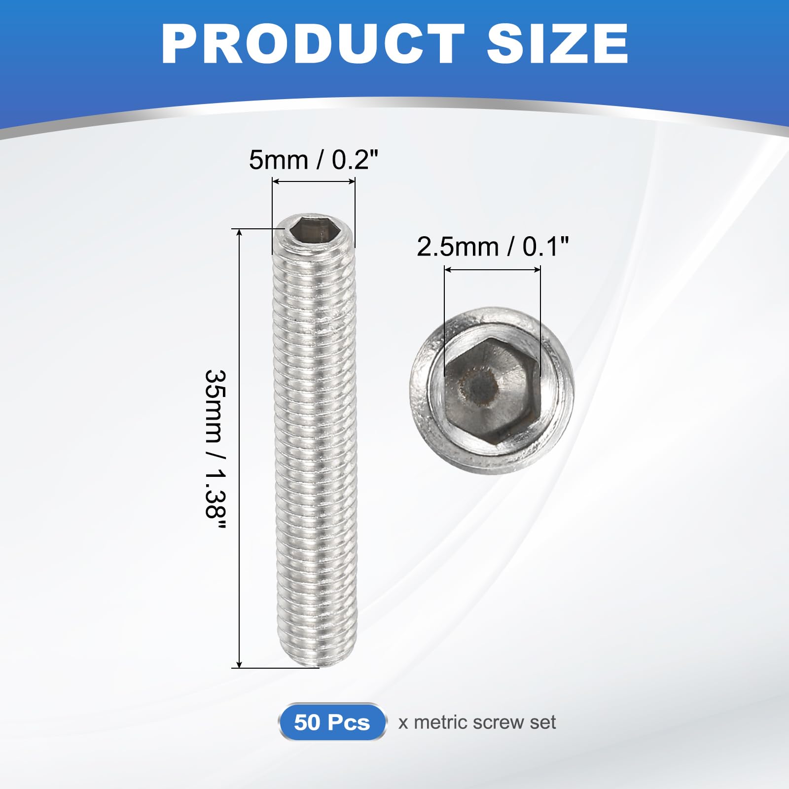 PATIKIL 50 Pcs Hex Socket Grub Screw - Image 2