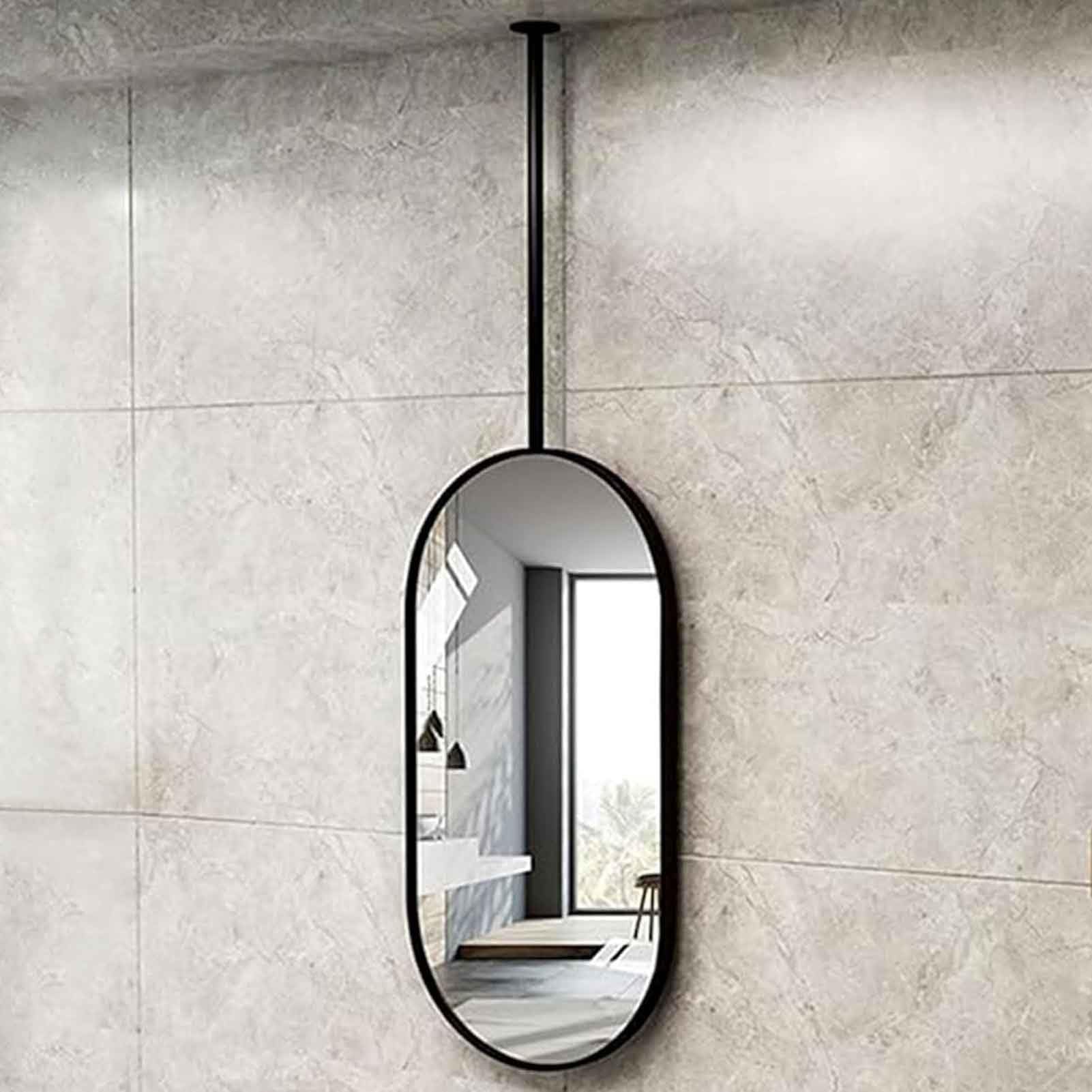FGXHHS Ceiling Mirror - Black Oval s HD Hairdressing Mirror, Metal Pole Suspended Mirrors(40cmx70cm)