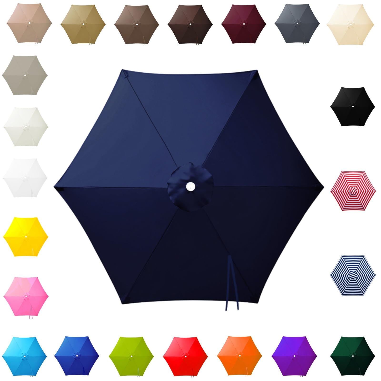 3.0m Replacement Parasol Canopy for 6 Arms, 2m-3m Patio Umbrella Cloth, Waterproof Outdoor Garden Canopy, Beach Parasols Covers, Fabric Sun Shade Top Only, for Pool Lawn(Dark Blue,2.50m/7.5ft) — image 1