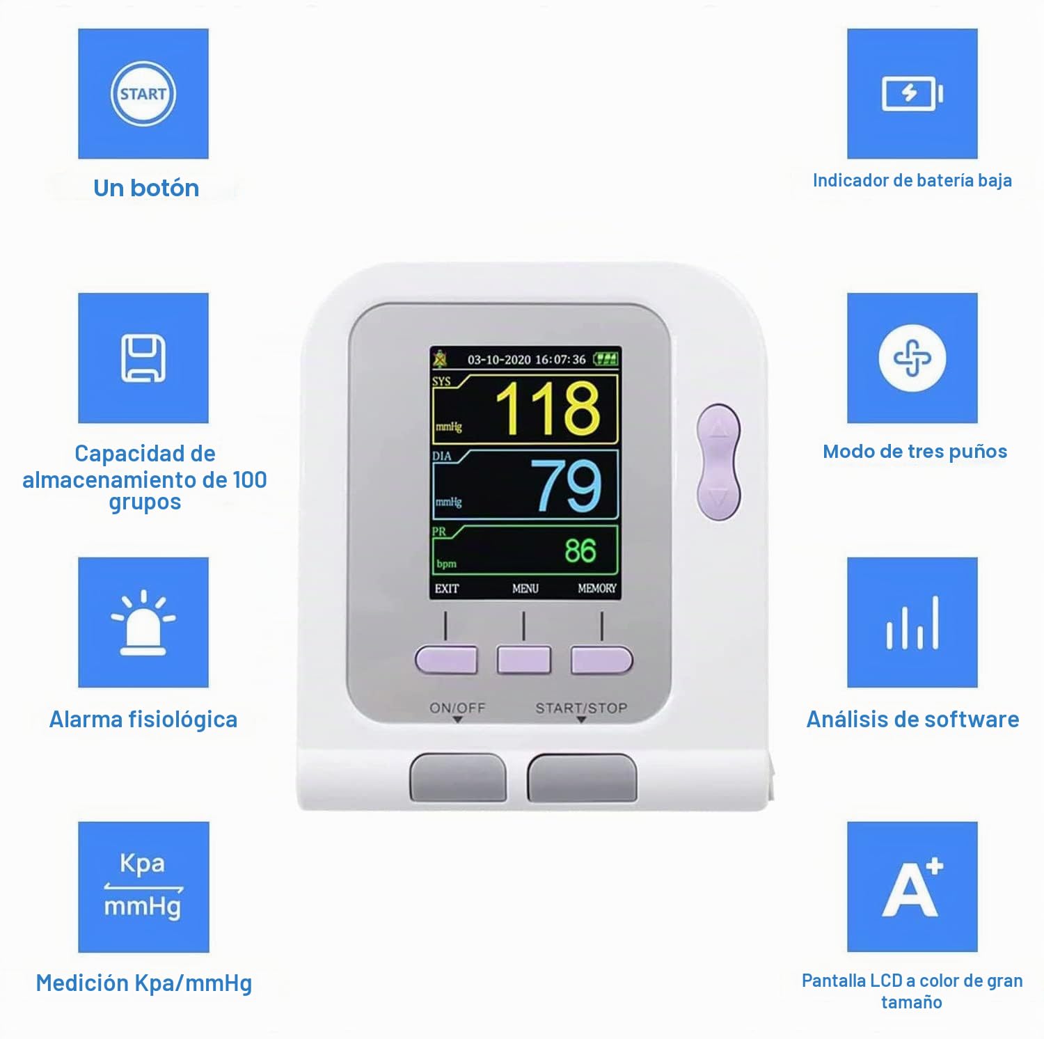 Monitor De Presión Arterial Para Uso Animal, Monitor Presión Arterial Veterinaria, Medidor Tension Arterial Con 3 Puños Y 100 Juegos De Memoria Almacenada Para Perros/Gatos/Mascot