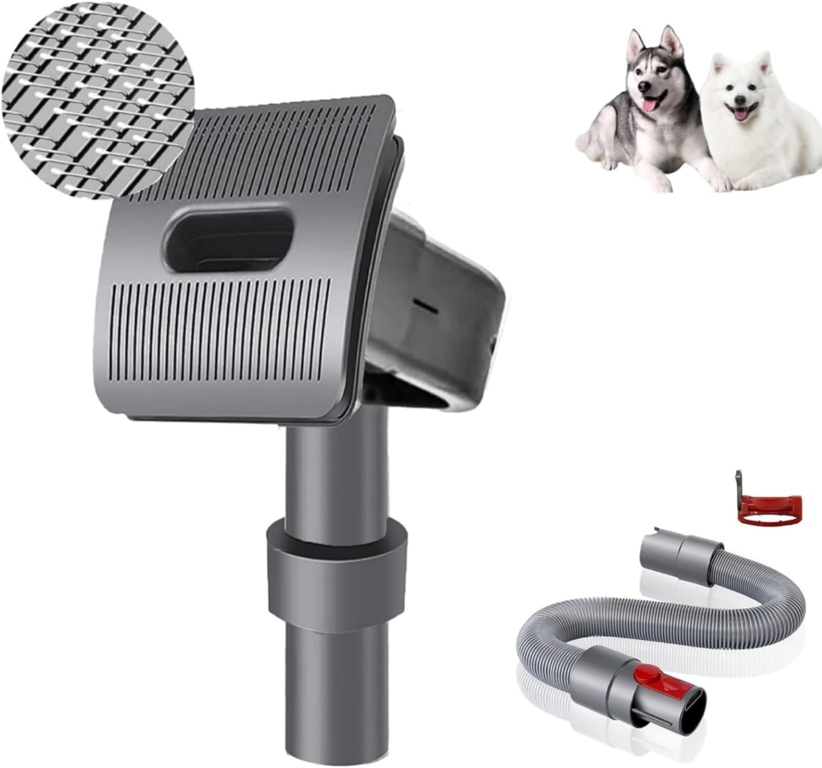 For Pet Grooming Kit Compatible with Dyson V7 V8 V10 V11 V12 V15 Vacuums with Extension Hose and Trigger lock, grey