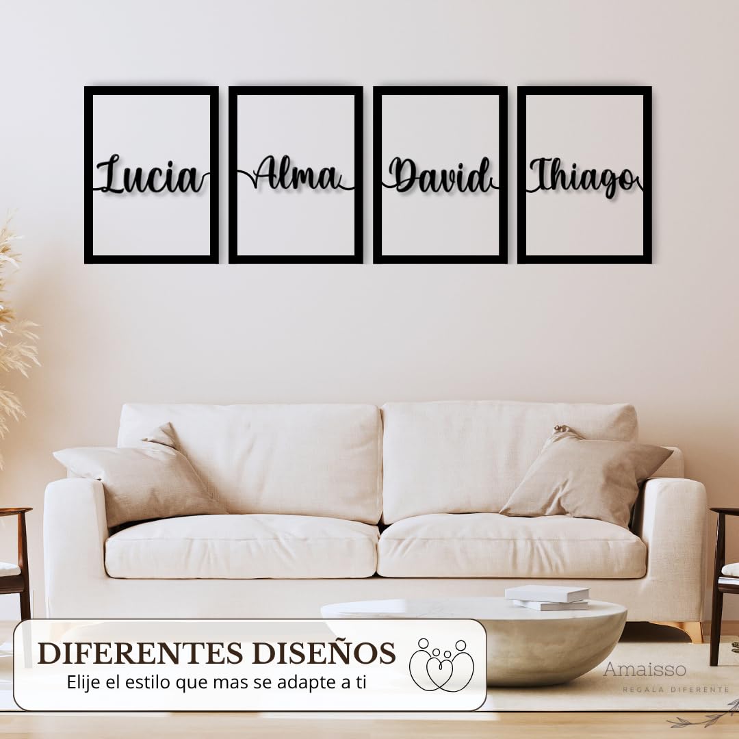Cuadros Decorativos Personalizados con Nombres | 4 Paneles de Madera 40x30 cm | Decoración para Pared de Dormitorio, Salón o Habitación | Regalo de Pareja para Bodas y Aniversarios (4 o más Nombres)