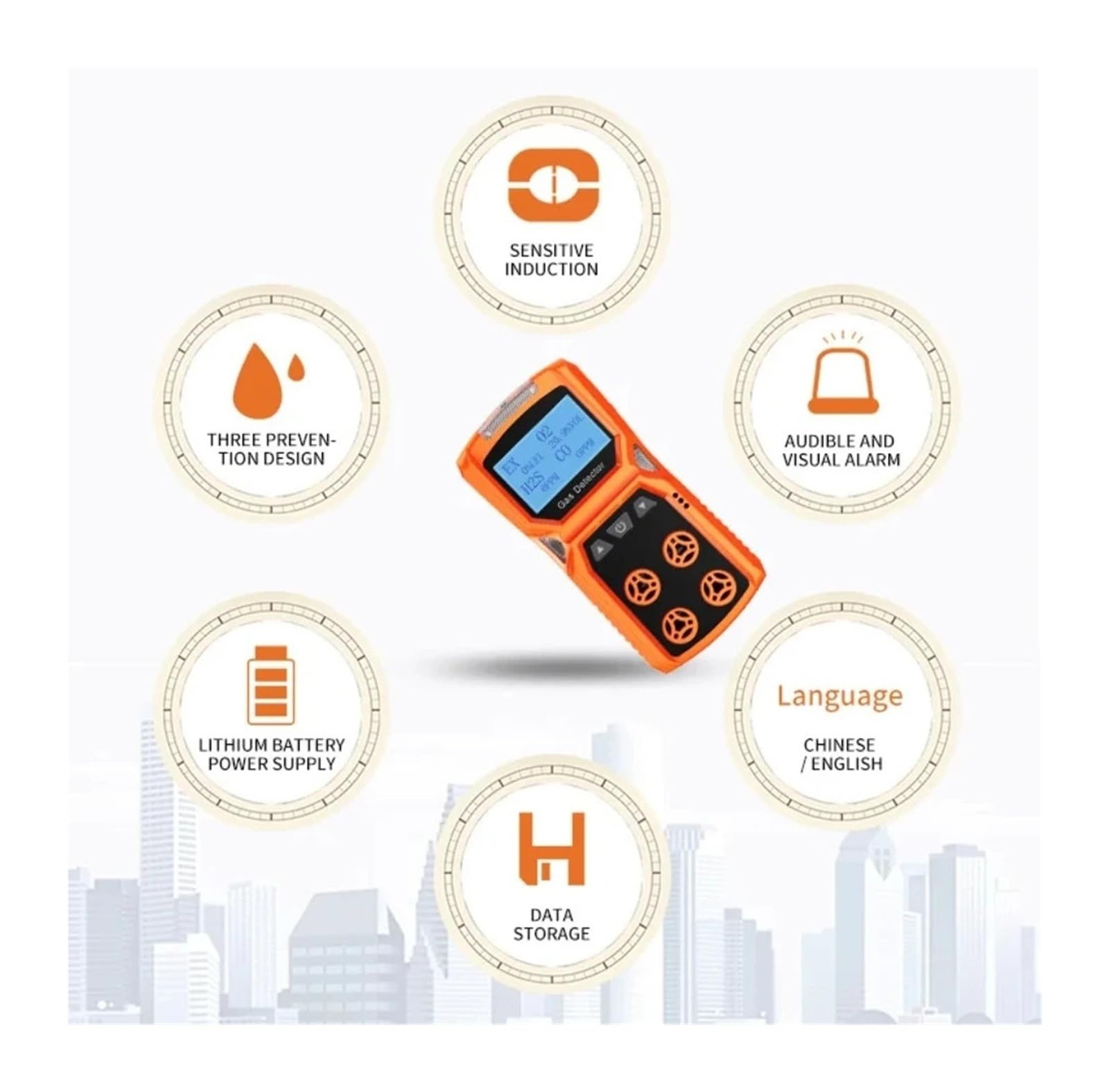 Analizador multigas de Alta precisión for H₂/CO/PH₃/CO₂/H₂S/NH₃/O₂ con Alarma Sonora y Visual Alta sensibilidad para Laboratorio(CO2-0-5VOL-0.01)