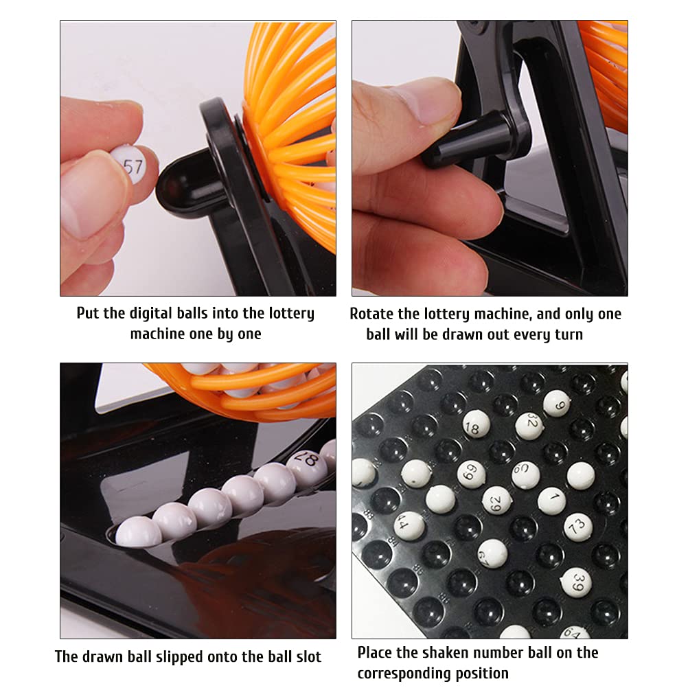 Ensemble de Jeu de Bingo, Cage Ronde en Plastique, 90 Boules de Bingo, 12 Cartes de Bingo, Jeu Familial pour Enfants de Plus de 6 Ans (12 * 12cm)