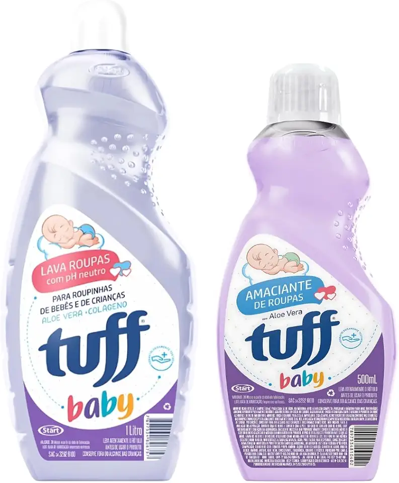Tuff Baby Kit de Limpeza, Sabão Líquido 1L + Amaciante 500ml, Aloe Vera, pH Neutro