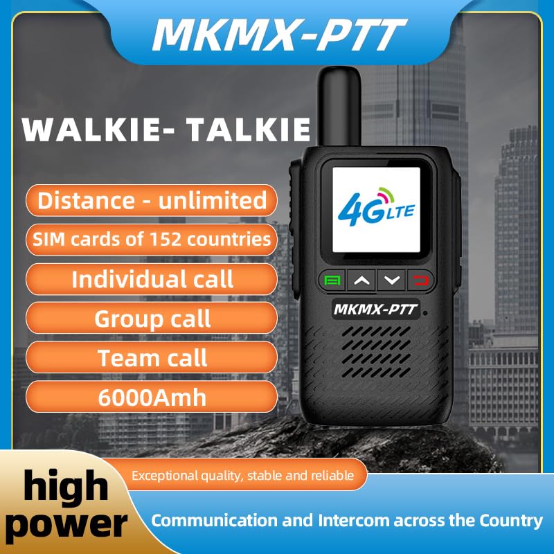 MKMX-PTT Walkie Talkie 4G LTE Szyfrowanie Głosu 6000mAh Kompatybilny z Kartami SIM 152 Krajów Prognoza Pogody Wysokiej Jakości Dźwięk Czarny (1)