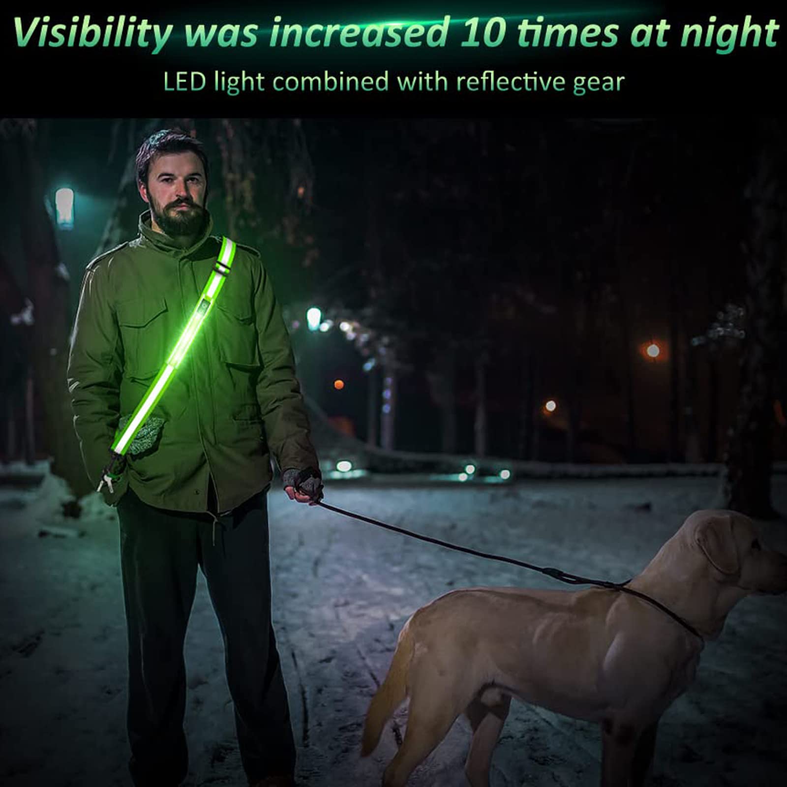 GEESTONE LED Reflective Belt Sash Walking Gear, Reflective Vest Running Gear USB Rechargeable LED Light Up Vest High Visibility Safety Lights for Walkers at Night for Men Women Night Dog Walking Gear