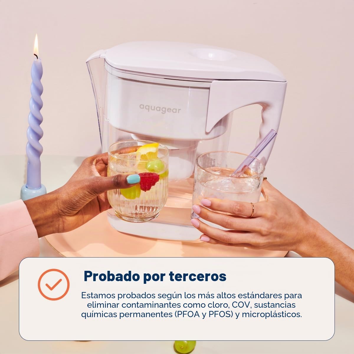 Jarra de filtro de agua Aquagear - Filtro de plomo, flúor, cloramina, cromo 6 - Sin BPA, transparente