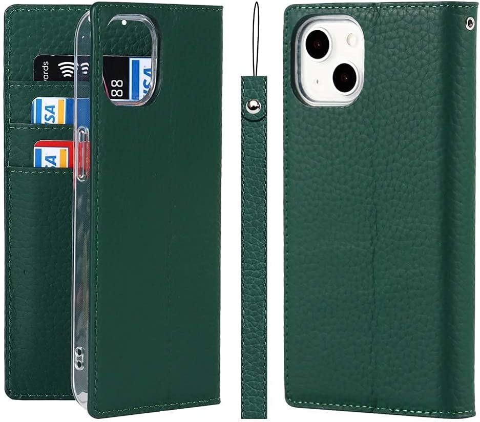 Étui portefeuille pour iPhone 13 Pro Max 2021 rabat cuir vert - 2