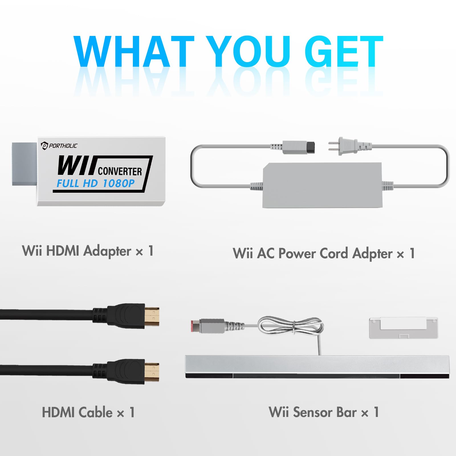 Kit Cavi Wii 4 in 1 - Alimentatore AC + Adattatore Wii a HDMI + Barra Sensori Cablata + Cavo Audio Video Composito per Nintendo Wii