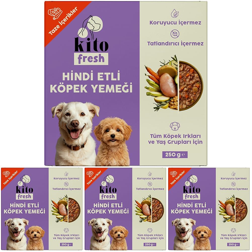 Kito Fresh Hindi Etli Köpek Yemeği%100 Taze İçerikli Mama 250 gr (4 paketi)