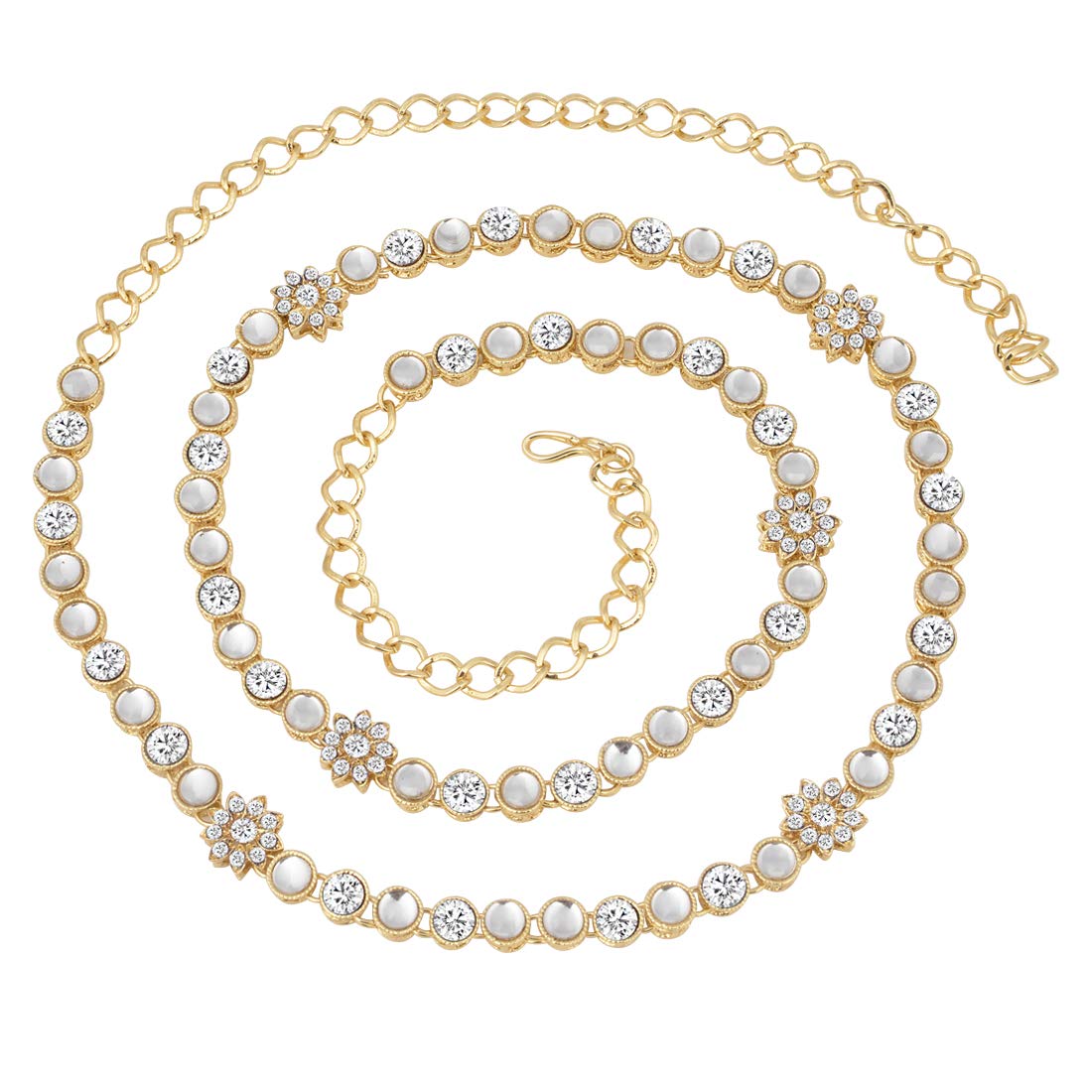 Traditional Jewellery 18K Gold Plated Blue Kundan Waist Belt Kamarband Belly Chain for Women Girls