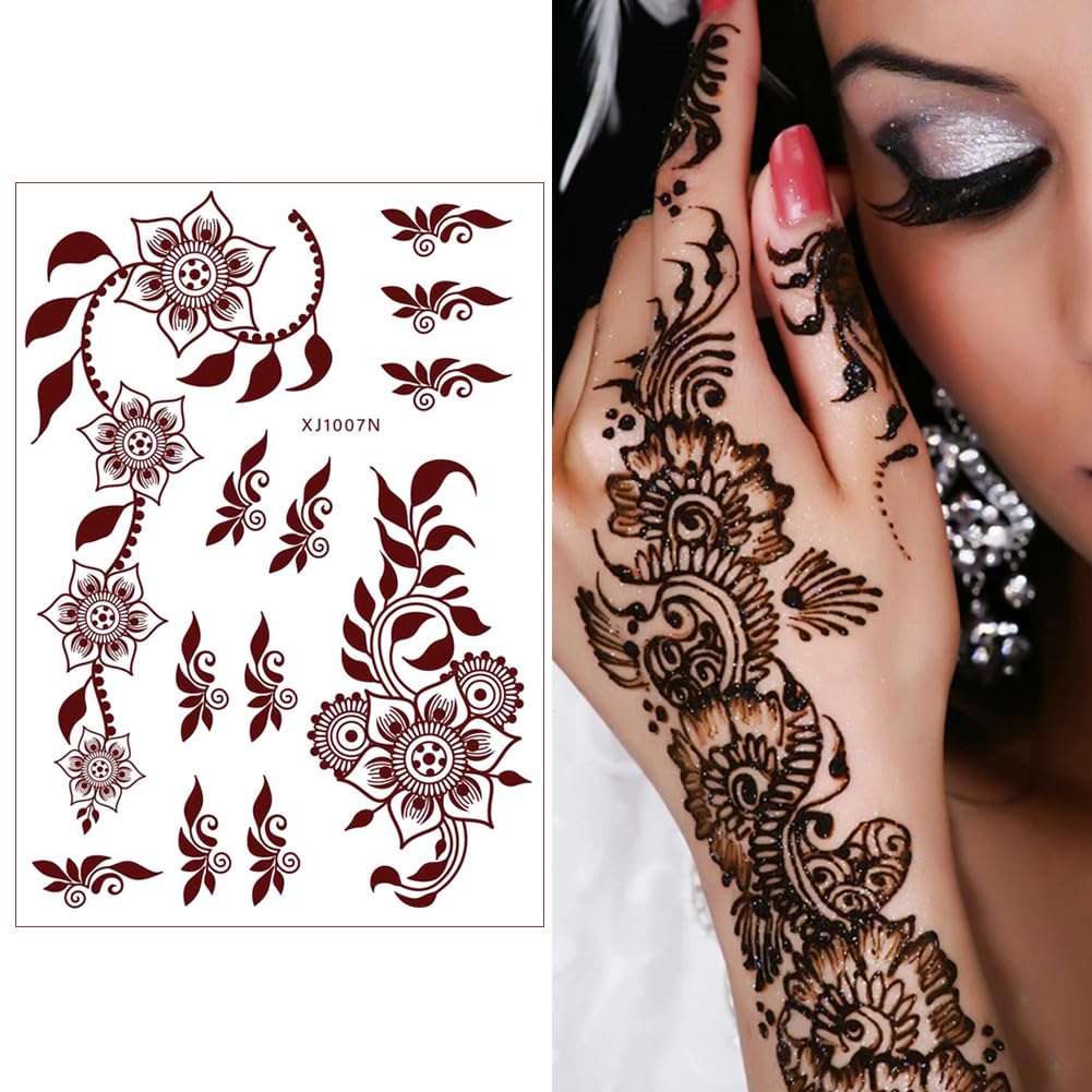 XMASIR 12P Brown Temporary Tattoo Stickers, Waterproof Tattoo Stickers kit for Girls Women Wedding Party Art - Image 4