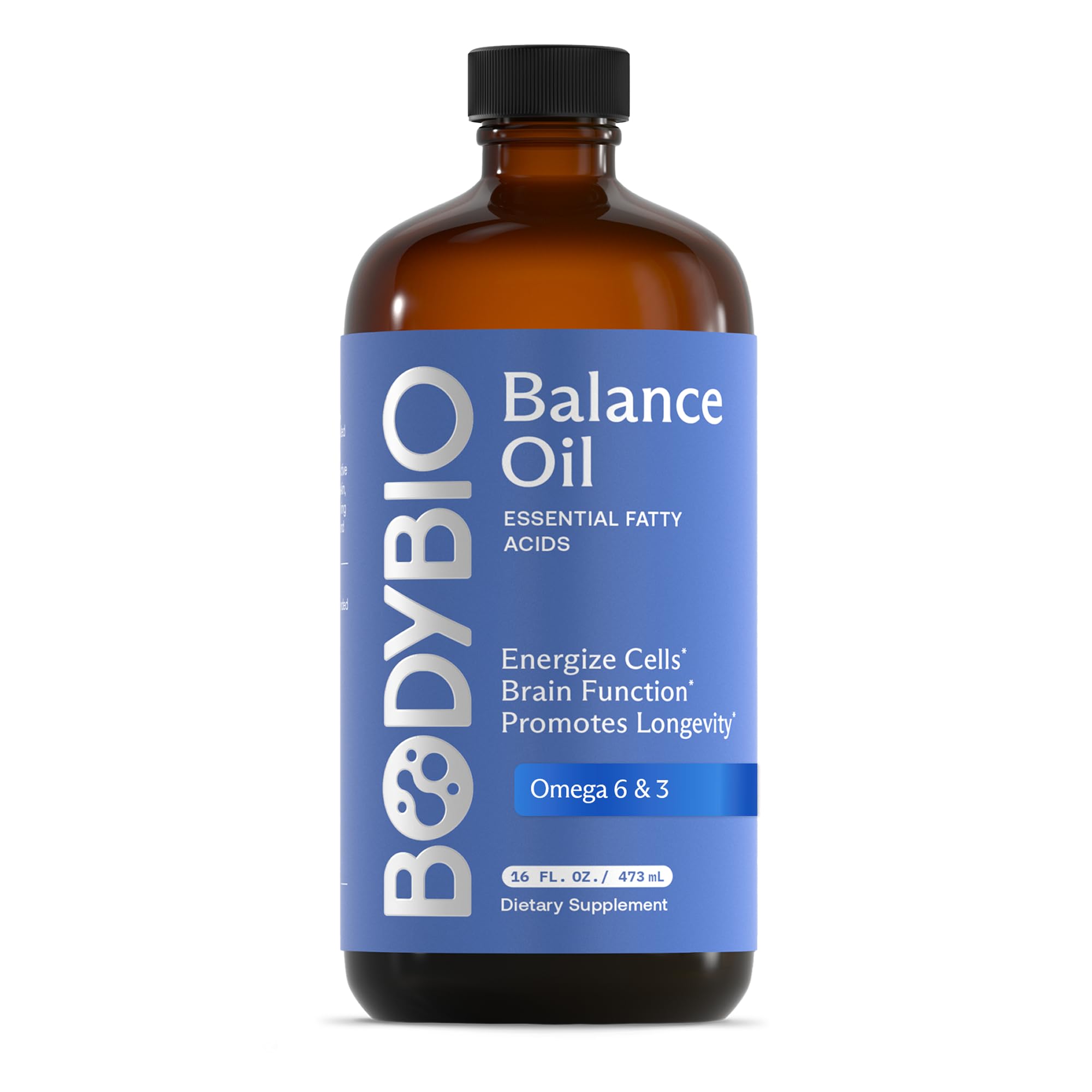 Balance Oil - Essential Fatty Acids Omega 3 & 6 - Cold Pressed, Vegan, Organic Safflower and Flax Seed Oil Blend for Brain & Mood Support and Cellular Health, 16 oz, brown