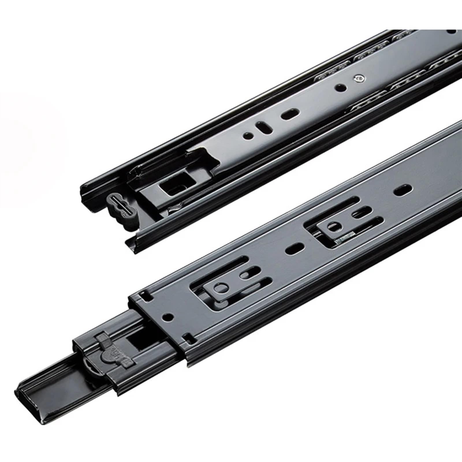 Oumifand Dg203 8 Inch 2Pcs Drawer Track Rail Black Cold Rolling Steel Drawers Slide Three Section Slides 8 To 20 Inch 3 Way Sliding Tracks(Dg203 8 Inch)