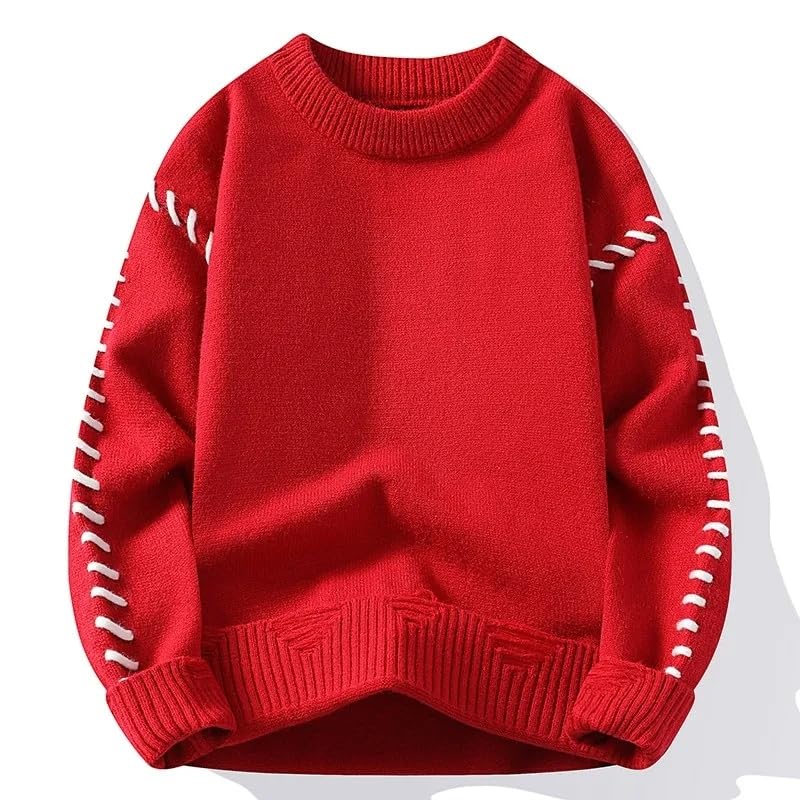 Men's Autumn Winter Solid Color Loose Knit Sweater Top Pullover2