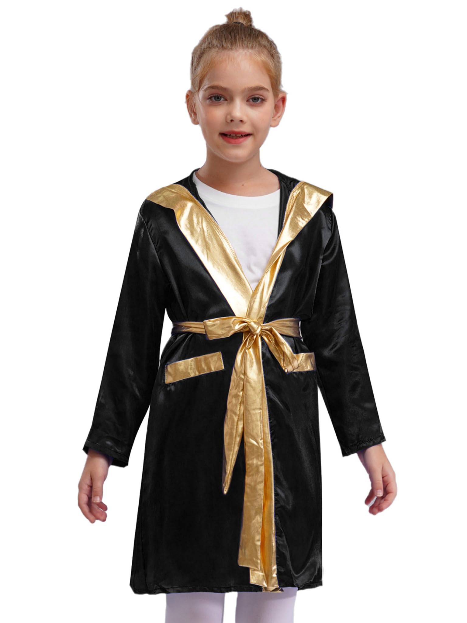 Runhomal Niños Niño Set Albornoz de Boxeo con Pantalones Cortos de Boxeo Combate Guantes Kickboxing Thai Entrenamiento MMA Muay Thai 5-16 Años
