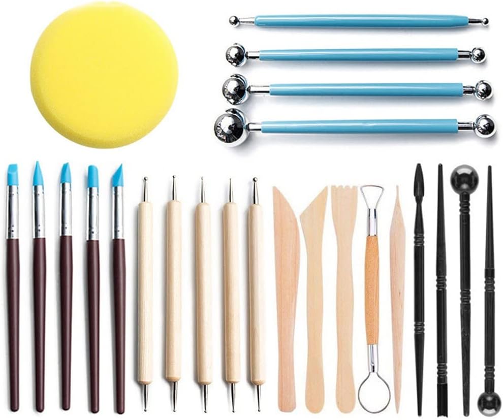 Pottery Tools 24pcs/set Polymer Clay Tools Clay Sculpting Kit Sculpt Smoothing Wax Carving Pottery Ceramic Shapers Modeling Carved DIY Tools (Blue)